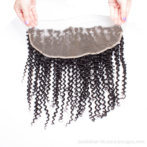 Swiss Lace Baby Hair Natural Hailline Ear to Ear 100% Raw Virgin Brazilian Human Hair Curly Lace Frontal Closure 13*4